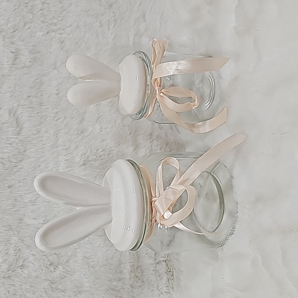 Set of Two Bathroom Bunny Glass Jars - Picture 1 of 7